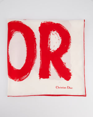 Christian Dior Ivory 
Red Miss Dior Silk Scarf 65cm x 65cm