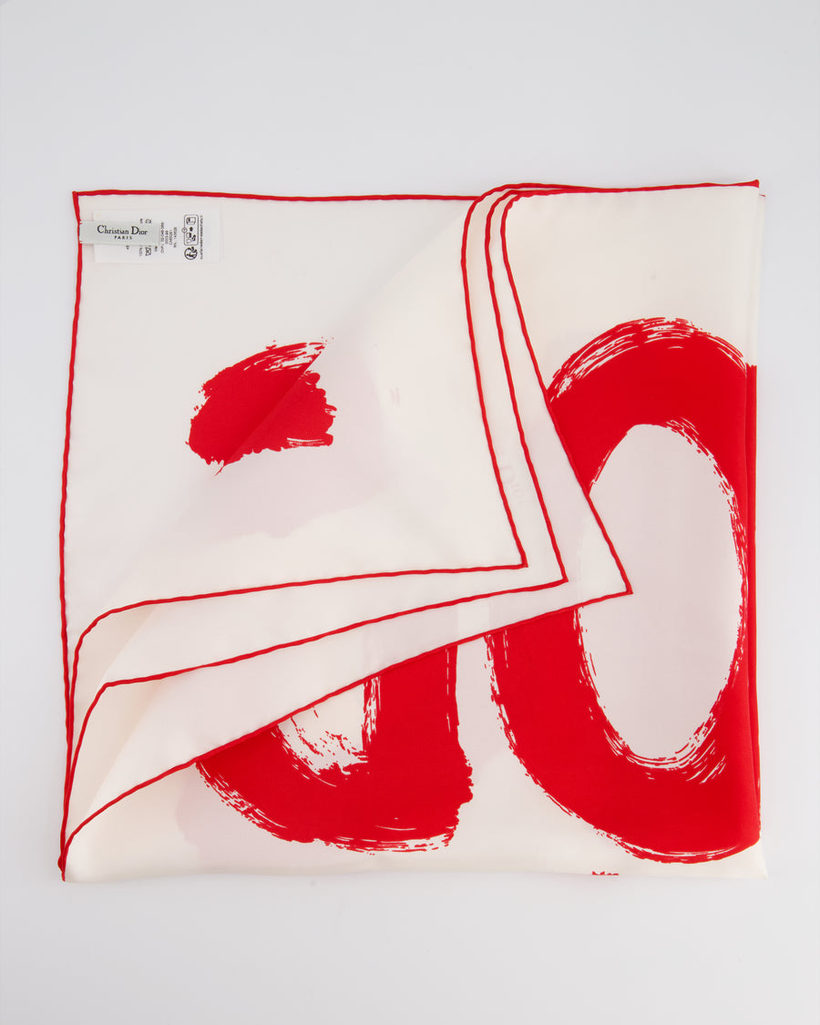 Christian Dior Ivory 
Red Miss Dior Silk Scarf 65cm x 65cm