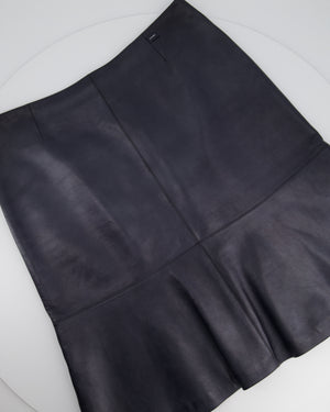 Chanel Navy Lambskin Leather Skirt with Small Chanel Plaque Detail Size FR 40 (UK 12)