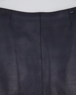 Chanel Navy Lambskin Leather Skirt with Small Chanel Plaque Detail Size FR 40 (UK 12)