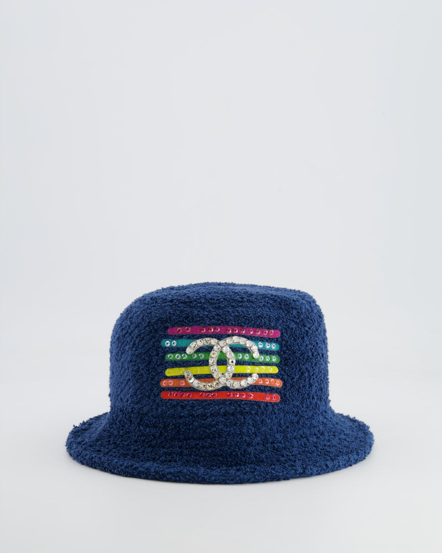 *RARE* Chanel X Pharrell SS19 Capsule Collection Navy Hat with Crystal Embellished CC Logo Size S