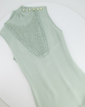 Chanel Pastel Green Textured Sleeveless Midi Dress with CC Pearl Button Details Size FR 36 (UK 8)