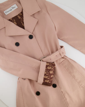 Christian Dior Light Pink Belted Trench Coat with Dior Oblique Lining Size FR 36 (UK 8)