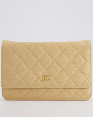 Chanel Beige Wallet on Chain Bag in Caviar Leather with Gold Hardware