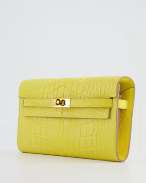 *RARE* Hermès Kelly To Go Bag in Jaune Mimosa Alligator Mississippiensis Leather with Gold Hardware