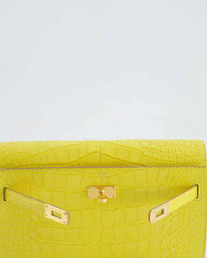 *RARE* Hermès Kelly To Go Bag in Jaune Mimosa Alligator Mississippiensis Leather with Gold Hardware