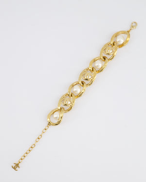 Chanel Cruise 2020 Champagne Gold CC Link Bracelet with Pearl Detail