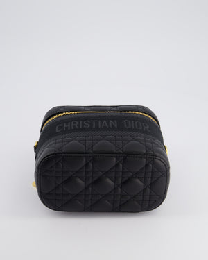 Christian Dior Black Cannage Lambskin Diortravel Vanity Case with Gold Hardware