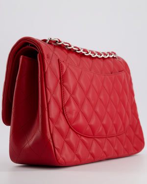 *HOT COLOUR* Chanel Red Jumbo Classic Double Flap Bag in Lambskin Leather with Silver Hardware