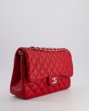 *HOT COLOUR* Chanel Red Jumbo Classic Double Flap Bag in Lambskin Leather with Silver Hardware