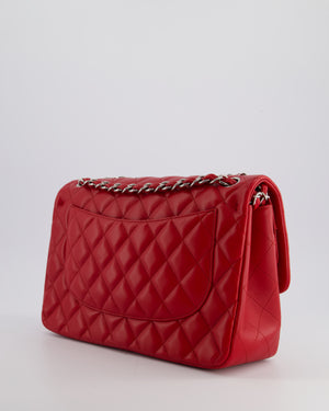 *HOT COLOUR* Chanel Red Jumbo Classic Double Flap Bag in Lambskin Leather with Silver Hardware