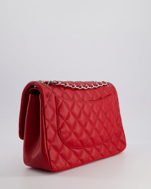 *HOT COLOUR* Chanel Red Jumbo Classic Double Flap Bag in Lambskin Leather with Silver Hardware