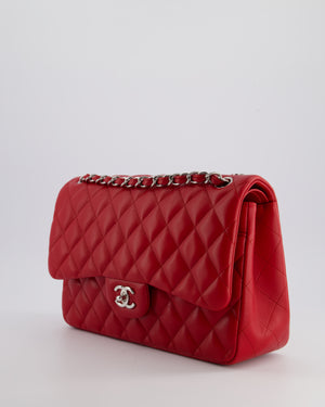 *HOT COLOUR* Chanel Red Jumbo Classic Double Flap Bag in Lambskin Leather with Silver Hardware