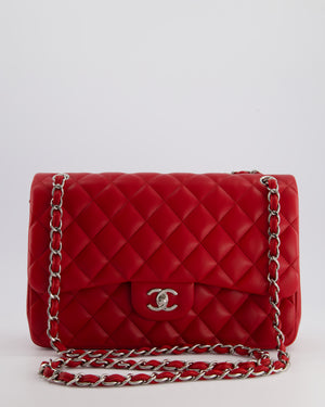 *HOT COLOUR* Chanel Red Jumbo Classic Double Flap Bag in Lambskin Leather with Silver Hardware