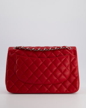 *HOT COLOUR* Chanel Red Jumbo Classic Double Flap Bag in Lambskin Leather with Silver Hardware