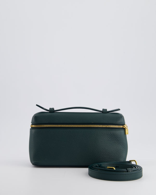 Loro Piana Dark Green Leather Extra Pocket Pouch Bag with Gold Hardware