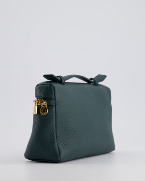 Loro Piana Dark Green Leather Extra Pocket Pouch Bag with Gold Hardware