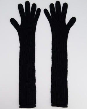 Gucci Black Knitted Long Gloves with GG Monogram Detail Size O/S