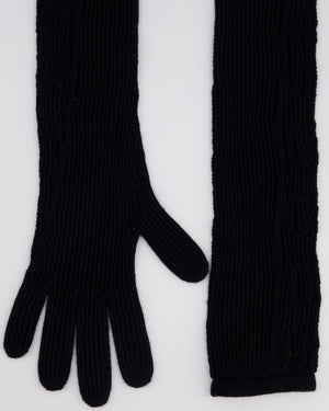 Gucci Black Knitted Long Gloves with GG Monogram Detail Size O/S