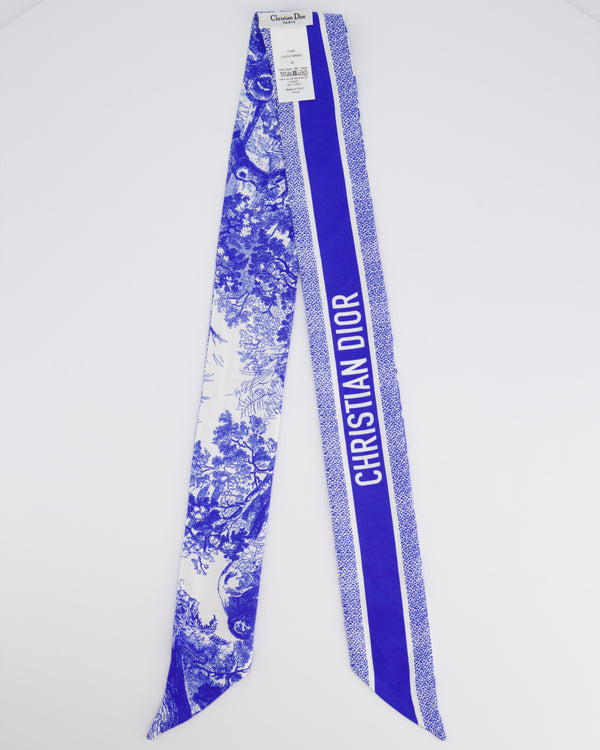 Christian Dior Blue Toile De Jouy Silk Reversible Logo Scarf