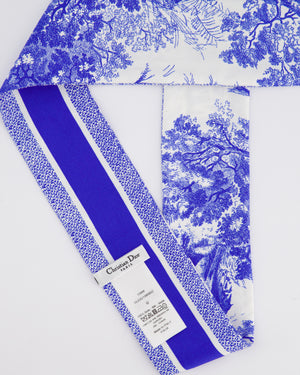 Christian Dior Blue Toile De Jouy Silk Reversible Logo Scarf