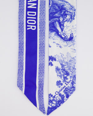 Christian Dior Blue Toile De Jouy Silk Reversible Logo Scarf