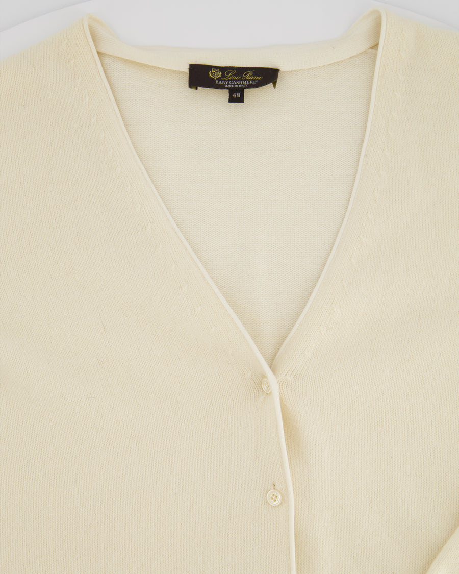 Loro Piana Cashmere Cream V-Neck Long-Sleeve Cardigan IT 48 (UK 16)