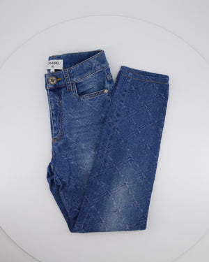 Chanel Blue Diamond Print Skinny Jeans Size FR 34 (UK 6)