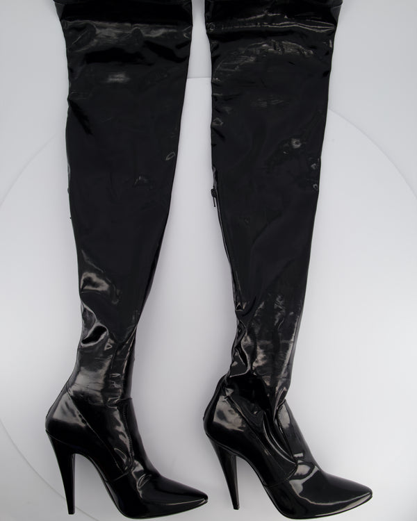 Saint Laurent Black Patent Knee High Leather Boots Size EU 40