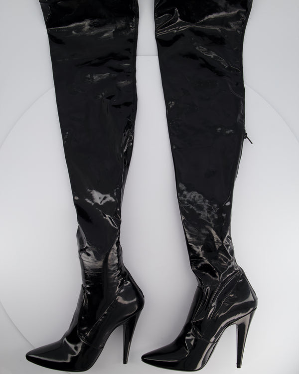 Saint Laurent Black Patent Knee High Leather Boots Size EU 40