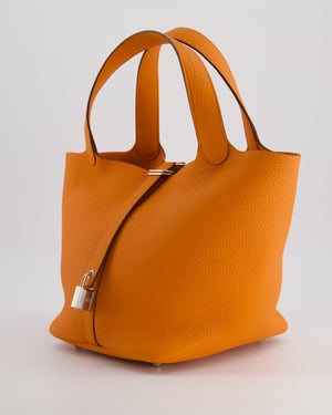 Hermès Picotin Bag 22cm in Orange Clemence Leather with Palladium Hardware