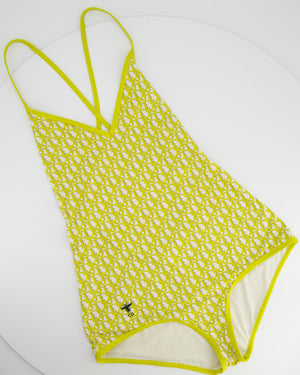 Christian Dior Lime Green and Cream Monogram Swimming Costume Size M (UK 10)