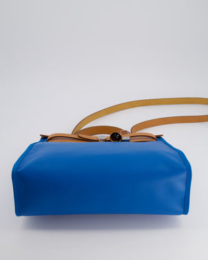 *HOT 
RARE* Hermès Herbag 31 in Bleu Zanzibar Berlin Coated Canvas, Natural Vache Hunter Leather and Ecrù Toile H Canvas with Palladium Hardware