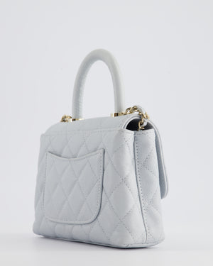 Chanel Pale Blue Extra Mini Coco Top Handle Bag in Caviar Leather with Champagne Gold Hardware