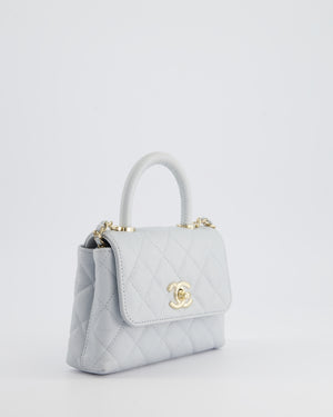 Chanel Pale Blue Extra Mini Coco Top Handle Bag in Caviar Leather with Champagne Gold Hardware