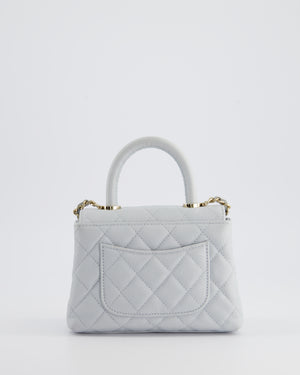 Chanel Pale Blue Extra Mini Coco Top Handle Bag in Caviar Leather with Champagne Gold Hardware