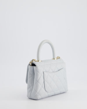 Chanel Pale Blue Extra Mini Coco Top Handle Bag in Caviar Leather with Champagne Gold Hardware