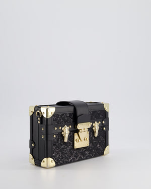 *HOT* Louis Vuitton Sequin Black Petite Malle Monogram Handbag with Gold Hardware