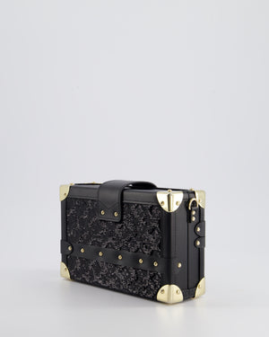 *HOT* Louis Vuitton Sequin Black Petite Malle Monogram Handbag with Gold Hardware