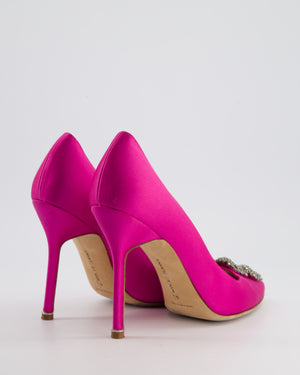 Manolo Blahnik Fuchsia Satin Silk Hangisi 105 Embellished Pumps Size EU 40