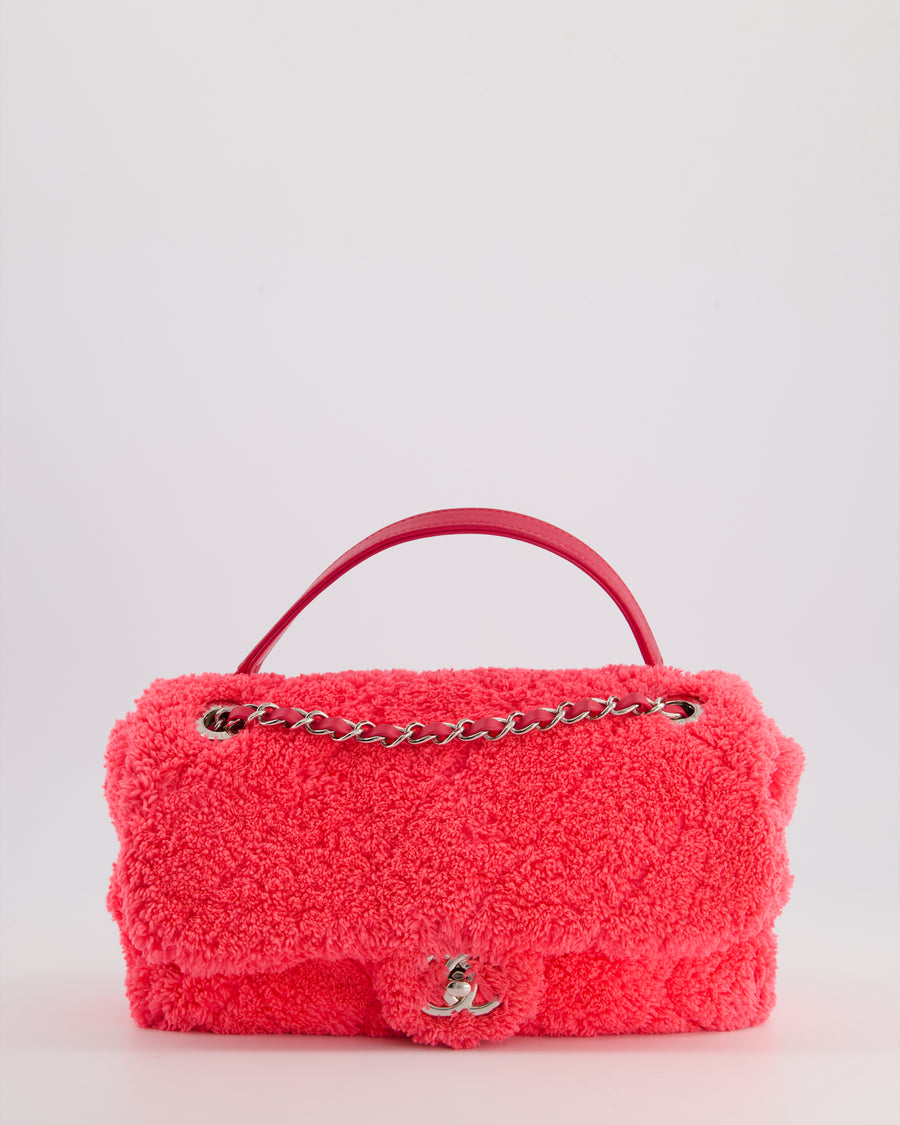 Chanel Hot Pink Quilted Terry Cloth Coco Beach Flap Bag With Silver Hardware