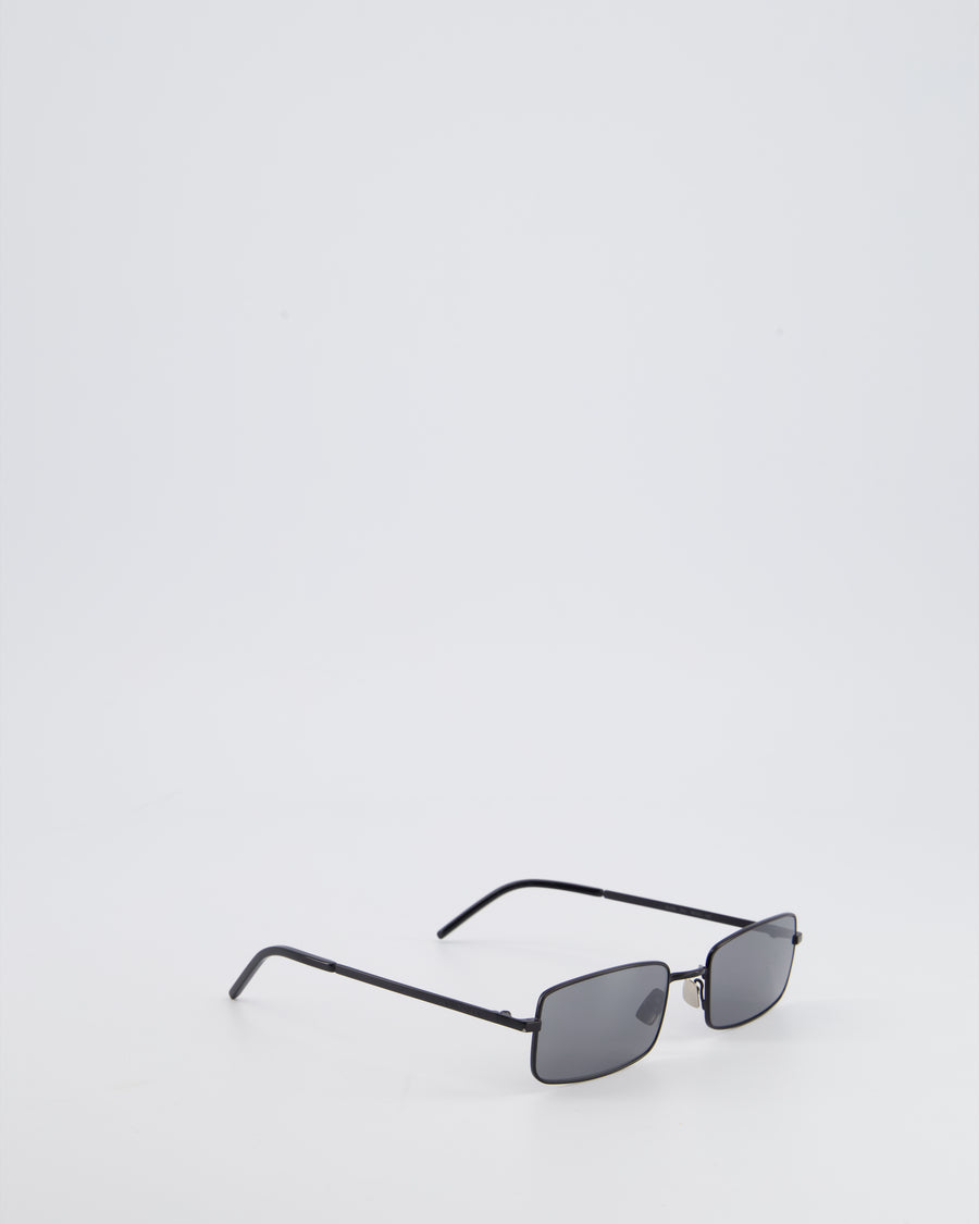 Saint Laurent Black Rectangular Sunglasses With Matte Black Metal Frame