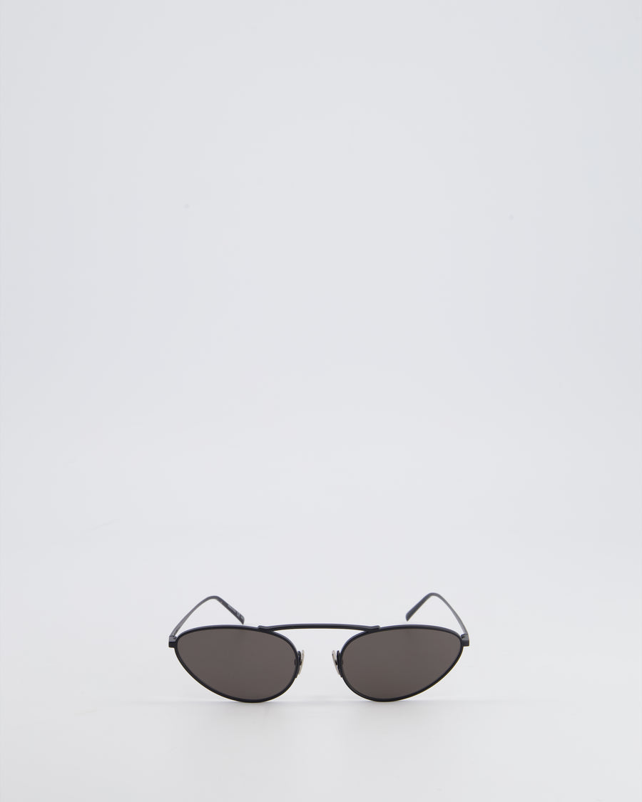 Saint Laurent Black Cat-Eye Sunglasses With Matte Black Metal Frame