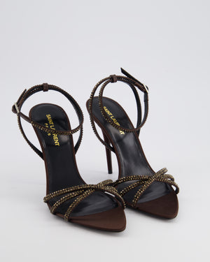 Saint Laurent Chocolate Brown Ava 105mm Embellished Sandals Size EU 38.5 RRP £1150