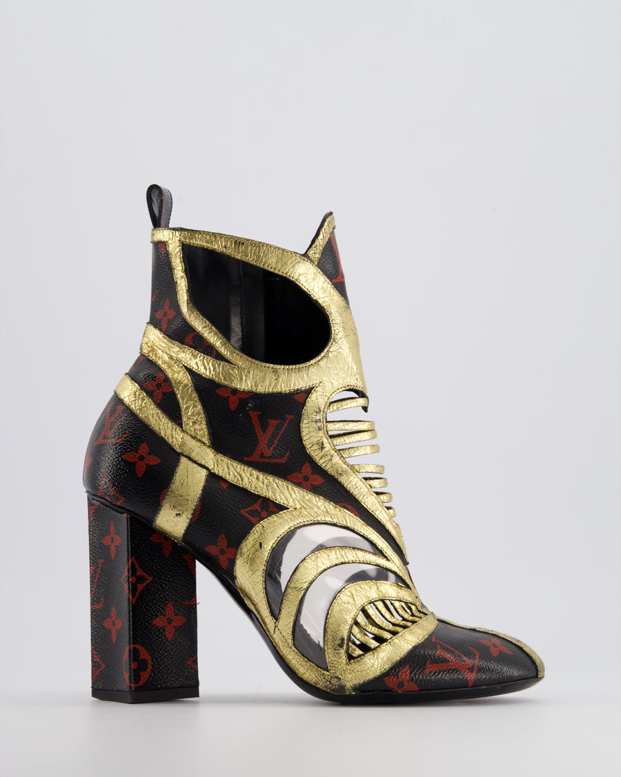 Louis Vuitton Black, Red and Gold Infrarouge Monogram Canvas and Gold Leather Queen of Hearts Heel Ankle Boots Size EU 39