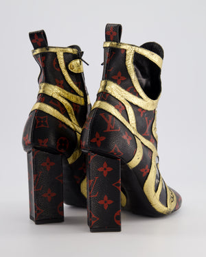 Louis Vuitton Black, Red and Gold Infrarouge Monogram Canvas and Gold Leather Queen of Hearts Heel Ankle Boots Size EU 39