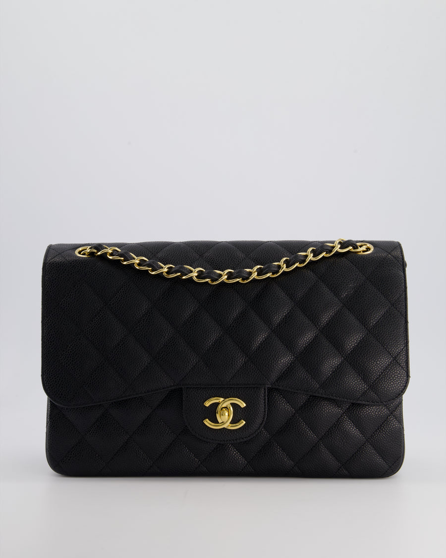 Chanel Black Jumbo Classic Double Flap Bag in Caviar Leather with Gold Hardware RRP £9,540