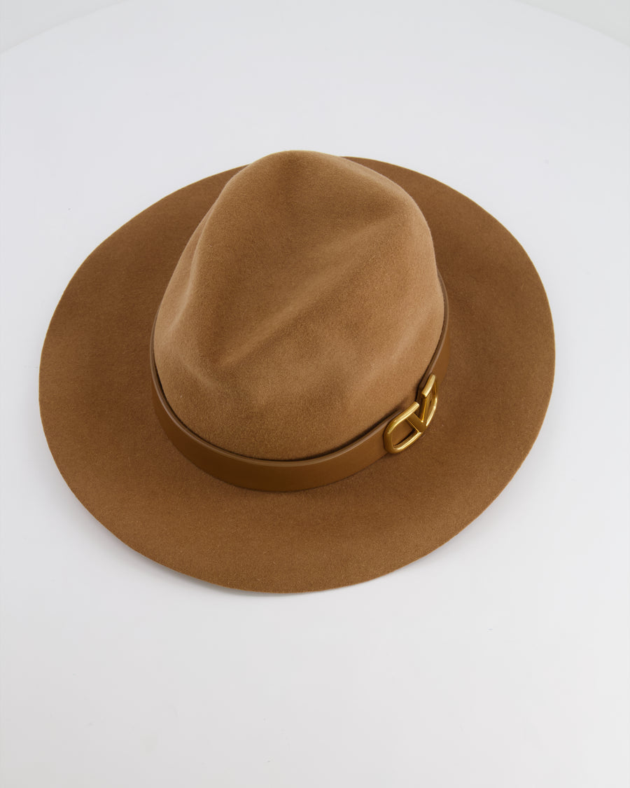 Valentino VLogo Light Beige Felt Fedora Hat with VLogo Detail Size S RRP £710