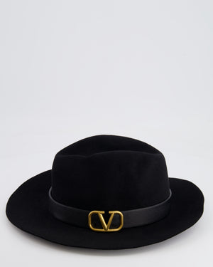 Valentino VLogo Black Felt Fedora Hat with Logo Detail Size S RRP £710