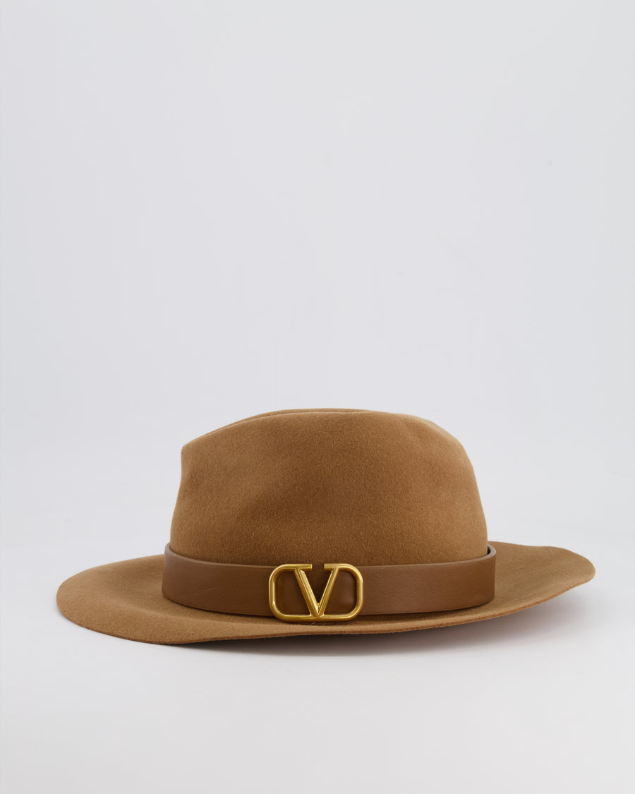 Valentino VLogo Light Beige Felt Fedora Hat with VLogo Detail Size S RRP £710